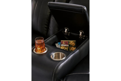 Caveman Den Midnight Dual Power Reclining Sofa and Loveseat by Ashley at Eve Furniture