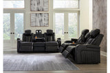 Caveman Den Midnight Dual Power Reclining Sofa and Loveseat by Ashley at Eve Furniture