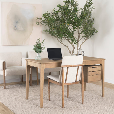 Cavett Cream Boucle Upholstered Seat W/Light Brown Wood Frame Dining Chair, Set of 2 by Mercana at Eve Furniture