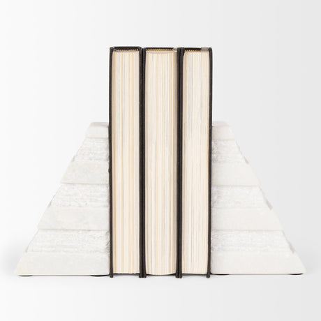 Cavetto White Marble Bookends w/rough carving S/2 by Mercana at Eve Furniture