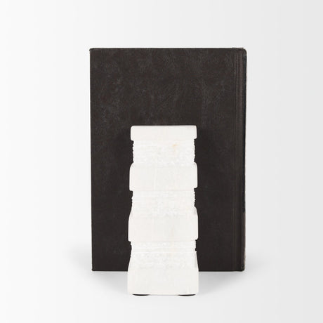 Cavetto White Marble Bookends w/rough carving S/2 by Mercana at Eve Furniture
