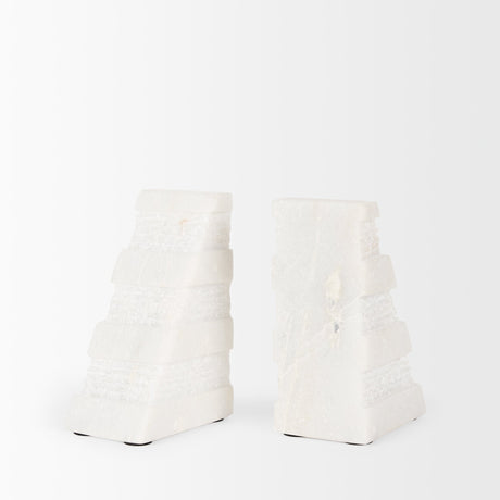 Cavetto White Marble Bookends w/rough carving S/2 by Mercana at Eve Furniture