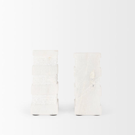 Cavetto White Marble Bookends w/rough carving S/2 by Mercana at Eve Furniture