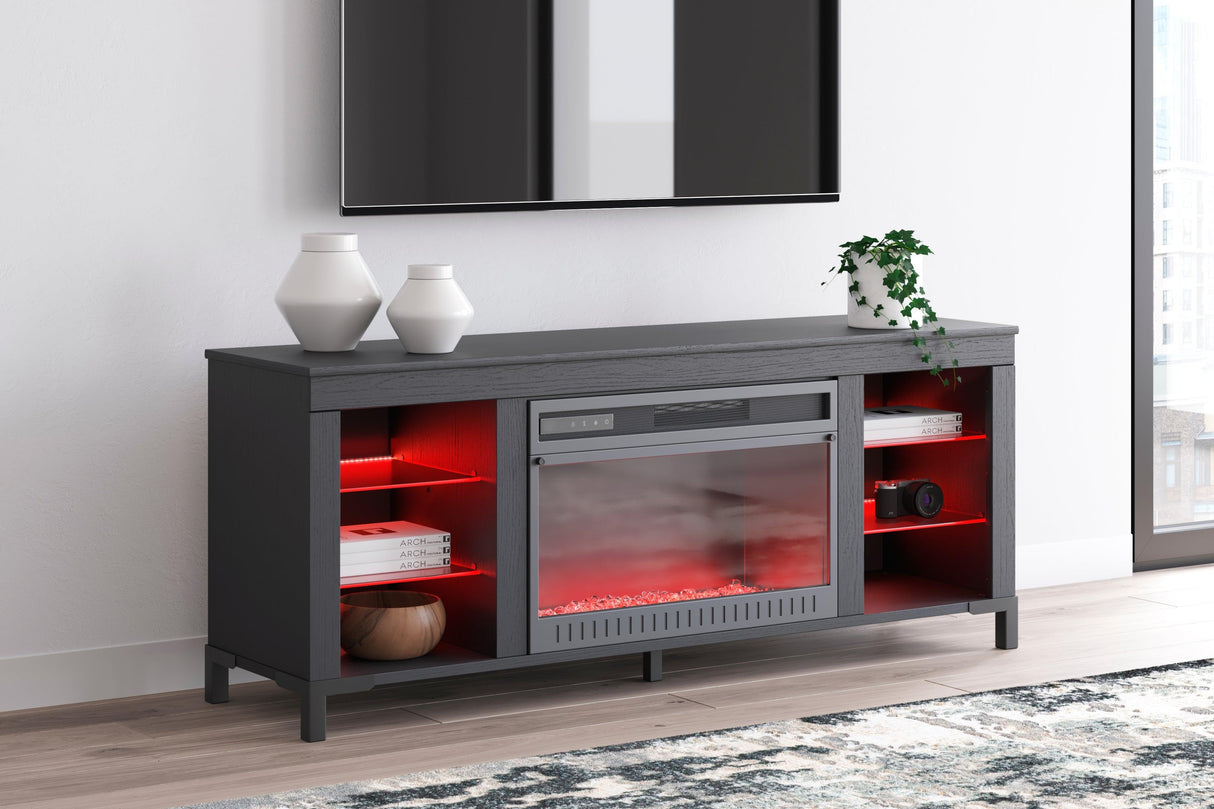 Cayberry Black 60" TV Stand with Electric Fireplace by Ashley at Eve Furniture