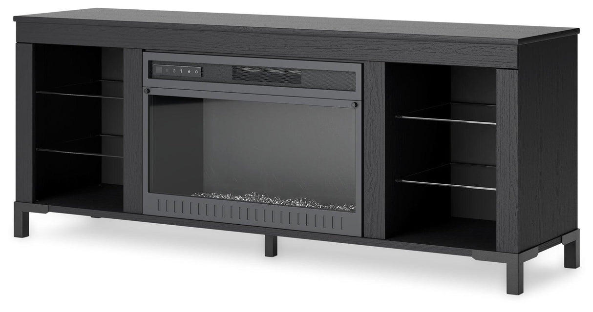 Cayberry Black 60" TV Stand with Electric Fireplace by Ashley at Eve Furniture