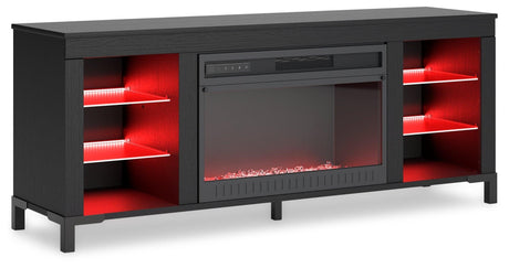Cayberry Black 60" TV Stand with Electric Fireplace by Ashley at Eve Furniture