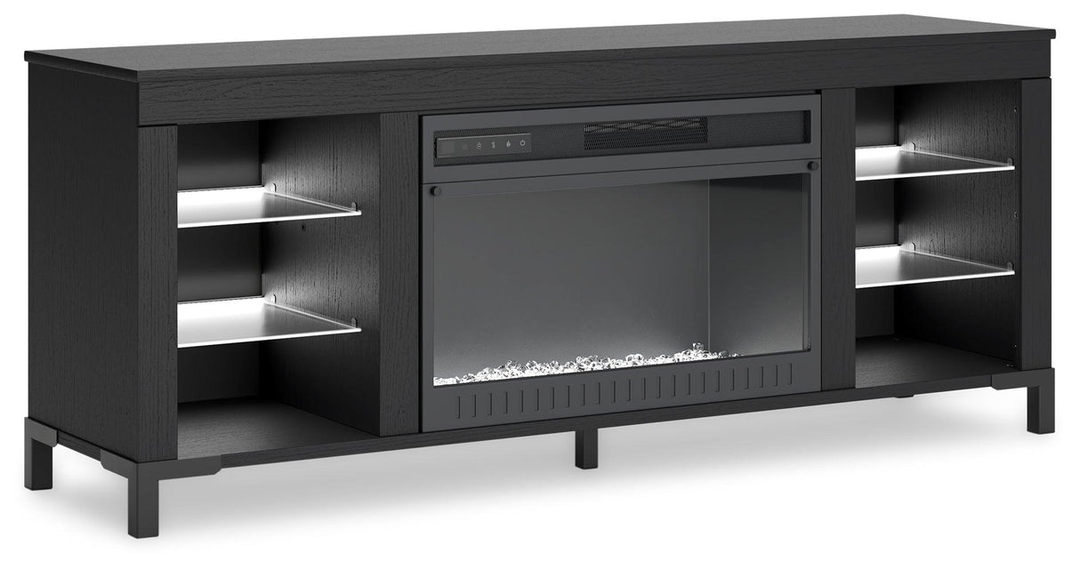Cayberry Black 60" TV Stand with Electric Fireplace by Ashley at Eve Furniture