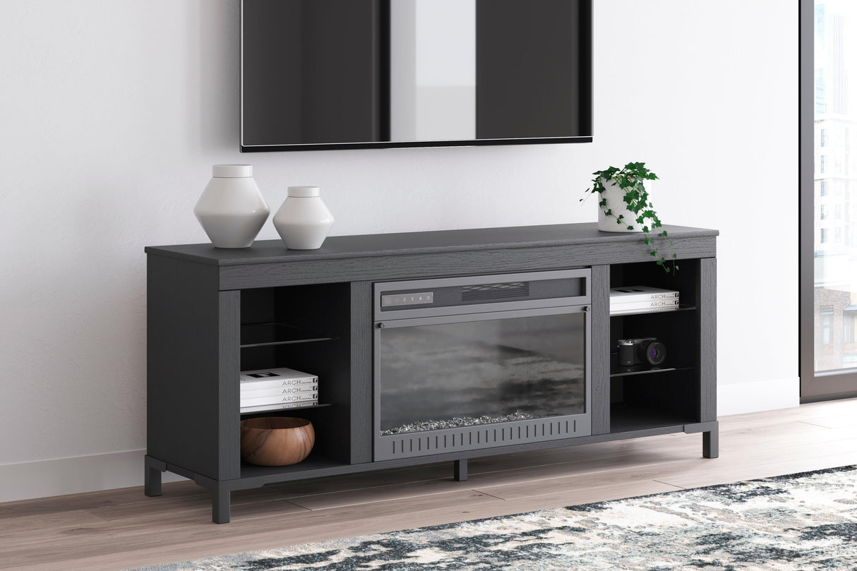 Cayberry Black 60" TV Stand with Electric Fireplace by Ashley at Eve Furniture