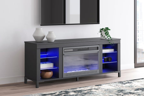 Cayberry Black 60" TV Stand with Electric Fireplace by Ashley at Eve Furniture