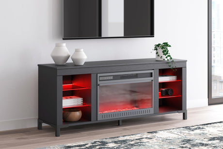 Cayberry Black 60" TV Stand with Electric Fireplace by Ashley at Eve Furniture