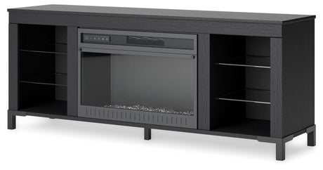 Cayberry Black 60" TV Stand with Electric Fireplace by Ashley at Eve Furniture