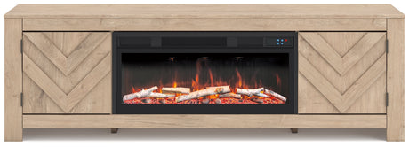 Cayboni Tan 71" TV Stand with Electric Fireplace by Ashley at Eve Furniture
