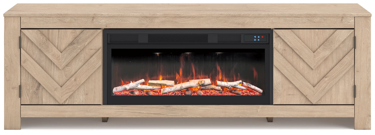Cayboni Tan 71" TV Stand with Electric Fireplace by Ashley at Eve Furniture