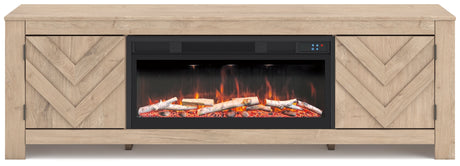 Cayboni Tan 71" TV Stand with Electric Fireplace by Ashley at Eve Furniture