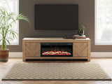 Cayboni Tan 71" TV Stand with Electric Fireplace by Ashley at Eve Furniture