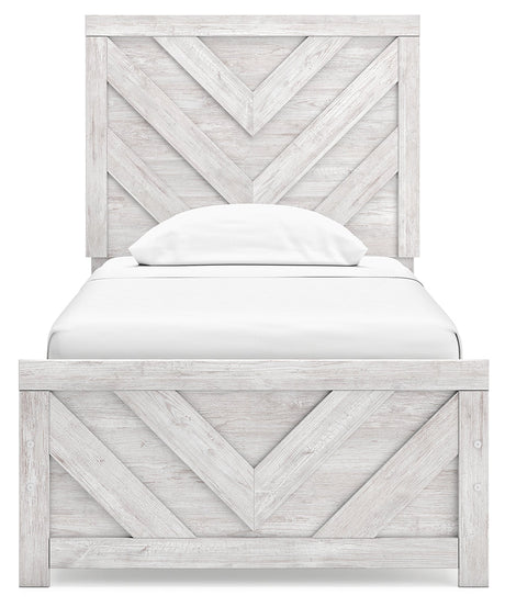 Cayboni Twin Panel Bed with Mirrored Dresser and 2 Nightstands in Whitewash by Ashley at Eve Furniture