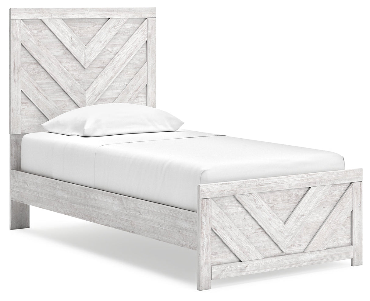 Cayboni Twin Panel Bed with Mirrored Dresser and 2 Nightstands in Whitewash by Ashley at Eve Furniture