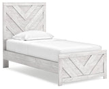 Cayboni Twin Panel Bed with Mirrored Dresser and 2 Nightstands in Whitewash by Ashley at Eve Furniture