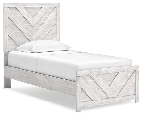 Cayboni Twin Panel Bed with Mirrored Dresser and 2 Nightstands in Whitewash by Ashley at Eve Furniture