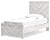 Cayboni Twin Panel Bed with Mirrored Dresser and 2 Nightstands in Whitewash by Ashley at Eve Furniture