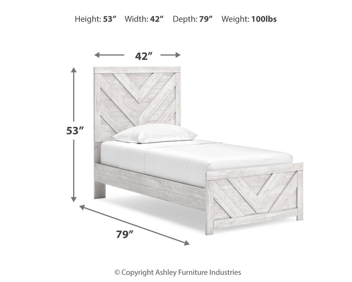 Cayboni Twin Panel Bed with Mirrored Dresser and 2 Nightstands in Whitewash by Ashley at Eve Furniture