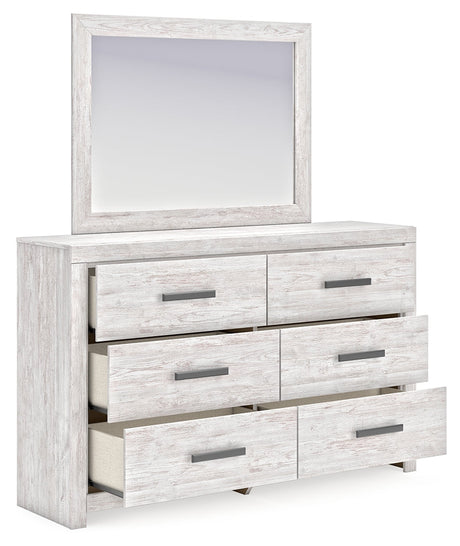 Cayboni Twin Panel Bed with Mirrored Dresser and 2 Nightstands in Whitewash by Ashley at Eve Furniture
