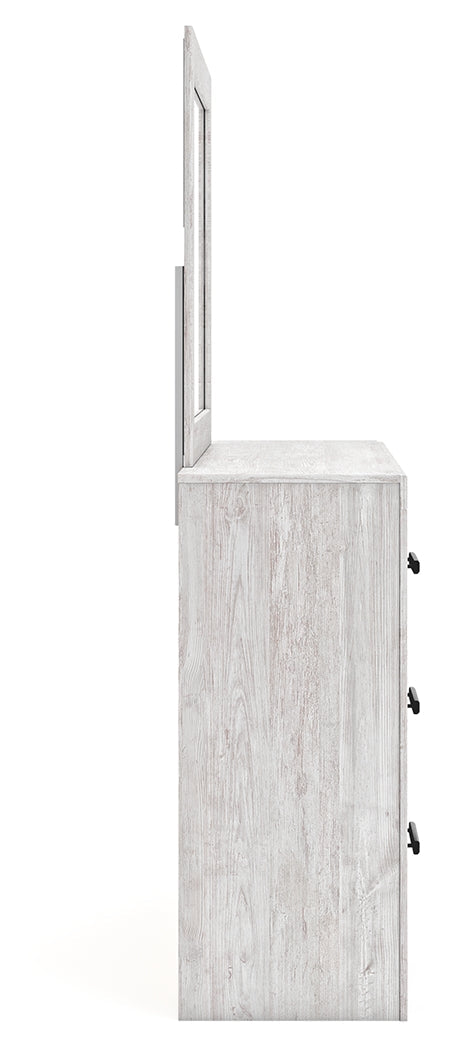 Cayboni Twin Panel Bed with Mirrored Dresser and 2 Nightstands in Whitewash by Ashley at Eve Furniture