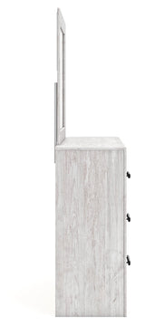 Cayboni Twin Panel Bed with Mirrored Dresser and 2 Nightstands in Whitewash by Ashley at Eve Furniture