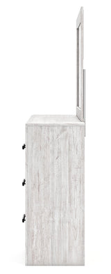 Cayboni Twin Panel Bed with Mirrored Dresser and 2 Nightstands in Whitewash by Ashley at Eve Furniture