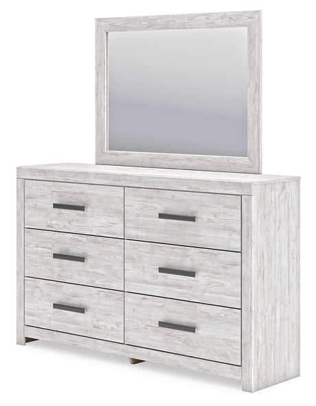 Cayboni Twin Panel Bed with Mirrored Dresser and 2 Nightstands in Whitewash by Ashley at Eve Furniture