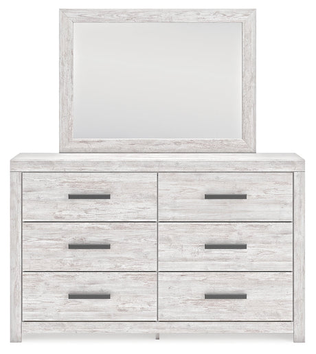 Cayboni Twin Panel Bed with Mirrored Dresser and 2 Nightstands in Whitewash by Ashley at Eve Furniture