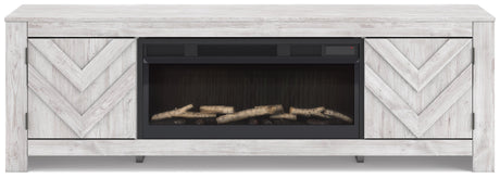 Cayboni Whitewash 71" TV Stand with Electric Fireplace by Ashley at Eve Furniture