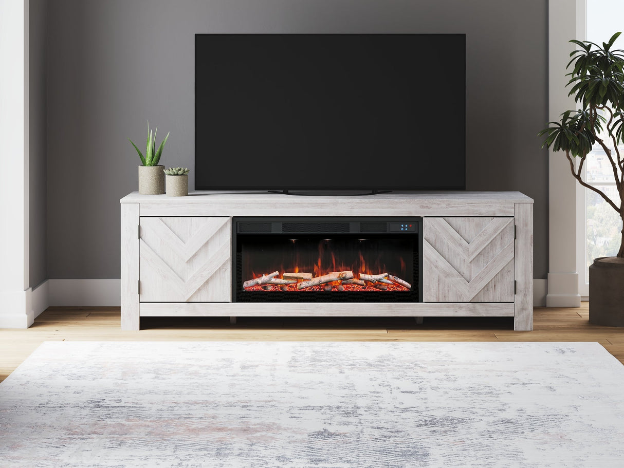 Cayboni Whitewash 71" TV Stand with Electric Fireplace by Ashley at Eve Furniture