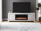 Cayboni Whitewash 71" TV Stand with Electric Fireplace by Ashley at Eve Furniture
