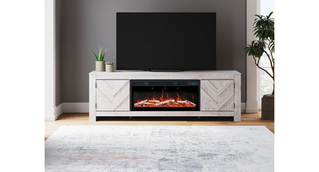 Cayboni Whitewash 71" TV Stand with Electric Fireplace by Ashley at Eve Furniture