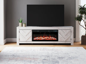 Cayboni Whitewash 71" TV Stand with Electric Fireplace by Ashley at Eve Furniture