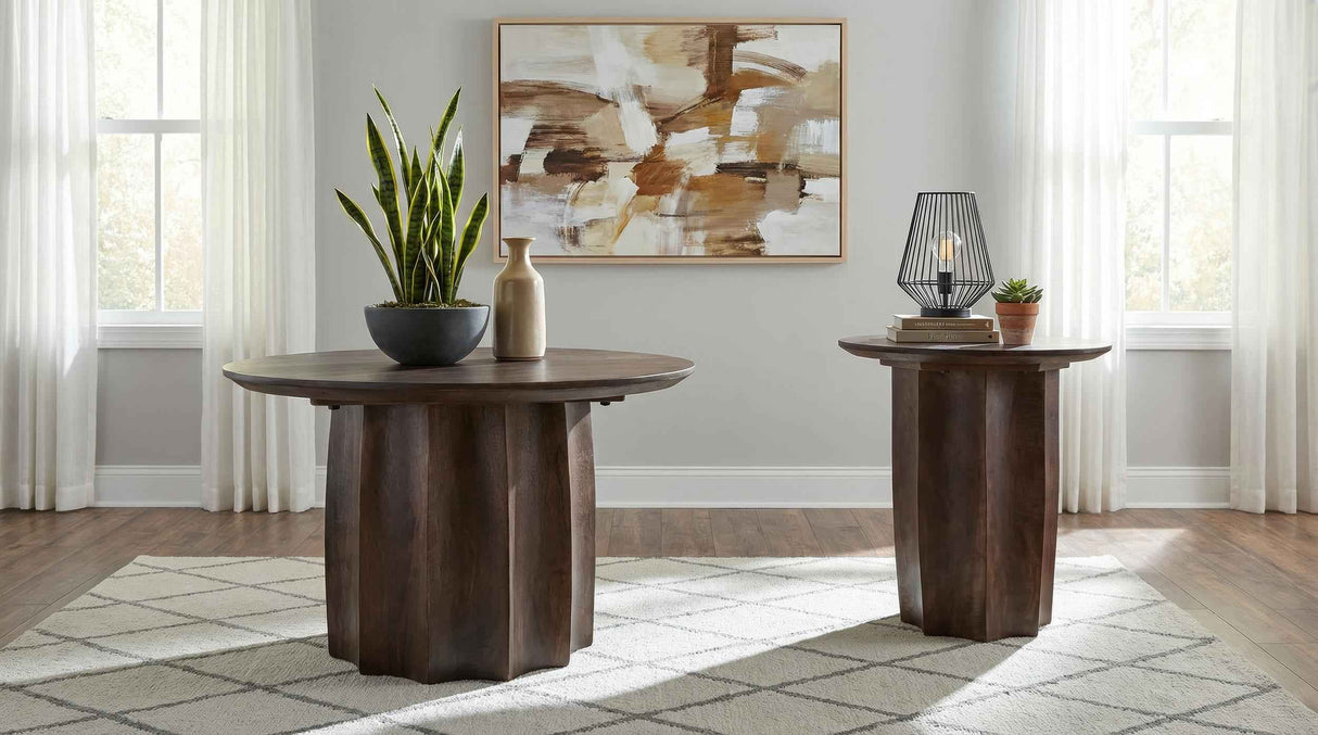 Cayenne Walnut 2-Piece Solid Mango Wood Coffee Table Set by Coaster at Eve Furniture