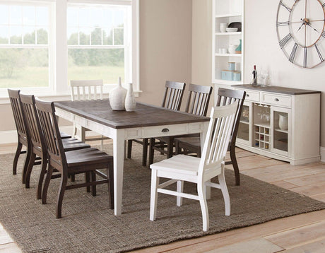 Cayla 64-80 inch Table w/16″ Leaf – Dark Oak& White by Steve Silver at Eve Furniture