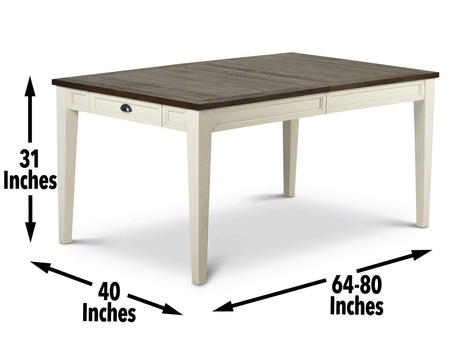 Cayla 64-80 inch Table w/16″ Leaf – Dark Oak& White by Steve Silver at Eve Furniture