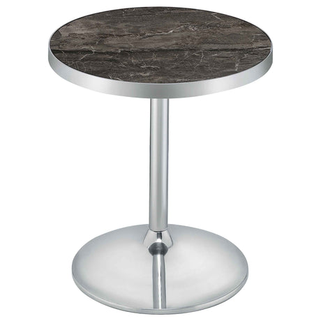 Cazen Grey Round Faux Marble Top Pedestal Side Table by Coaster at Eve Furniture