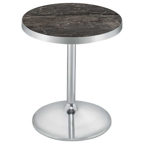 Cazen Grey Round Faux Marble Top Pedestal Side Table by Coaster at Eve Furniture