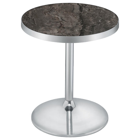 Cazen Grey Round Faux Marble Top Pedestal Side Table by Coaster at Eve Furniture
