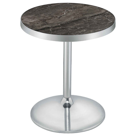 Cazen Grey Round Faux Marble Top Pedestal Side Table by Coaster at Eve Furniture