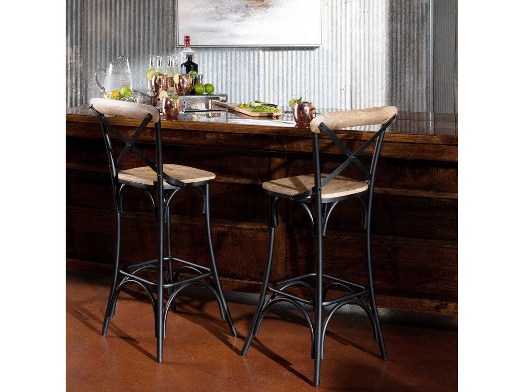 Cedar Creek Brown/Black Barstool (Set of 2) by Crestview at Eve Furniture