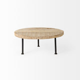 Cedric 15L x 15W x 6H Round Light Brown Wood w/ Black Metal Legs Decorative Display Stand by Mercana at Eve Furniture