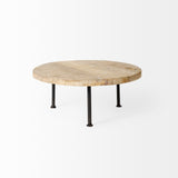 Cedric 15L x 15W x 6H Round Light Brown Wood w/ Black Metal Legs Decorative Display Stand by Mercana at Eve Furniture