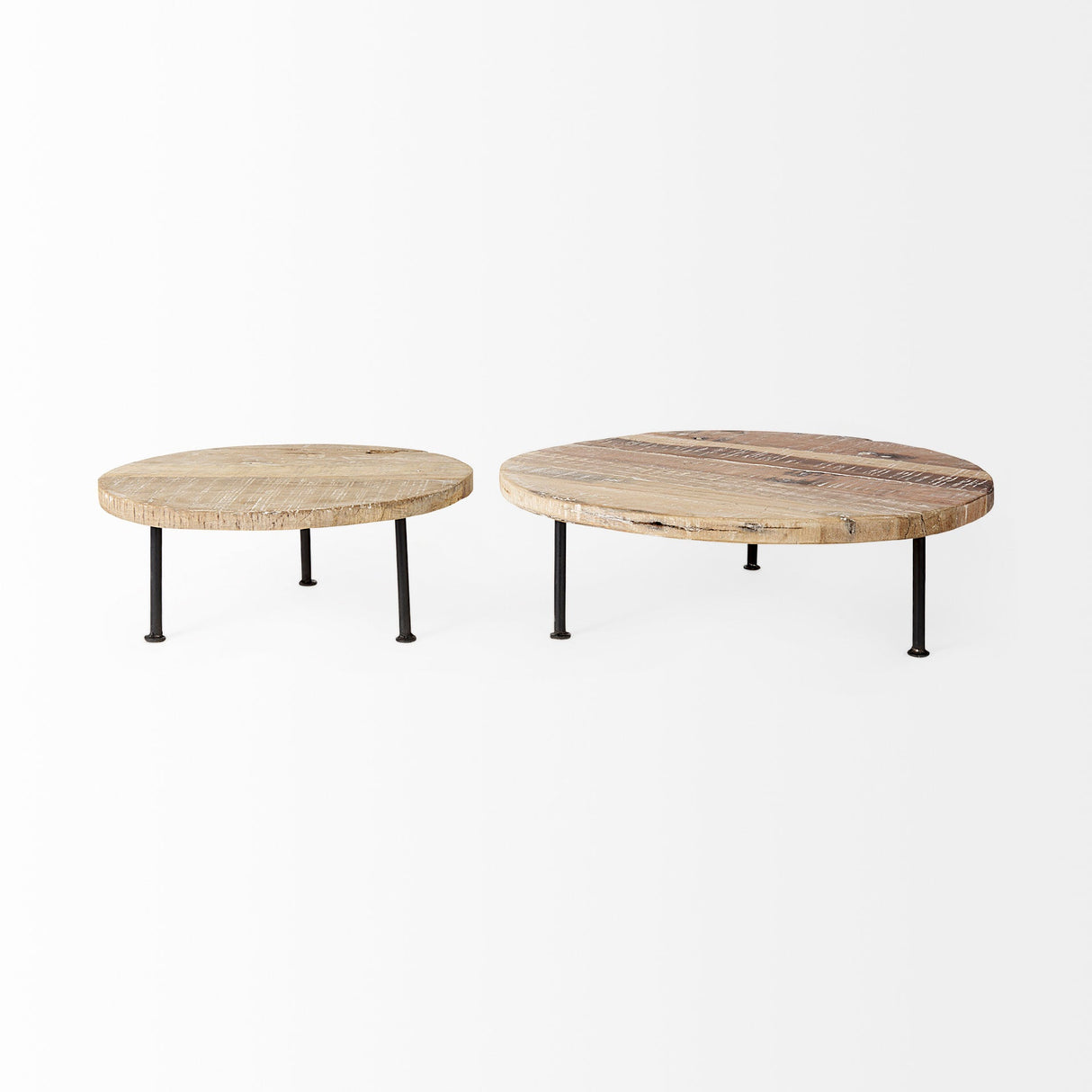 Cedric 15L x 15W x 6H Round Light Brown Wood w/ Black Metal Legs Decorative Display Stand by Mercana at Eve Furniture