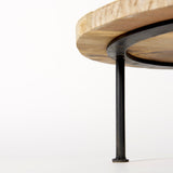 Cedric 15L x 15W x 6H Round Light Brown Wood w/ Black Metal Legs Decorative Display Stand by Mercana at Eve Furniture