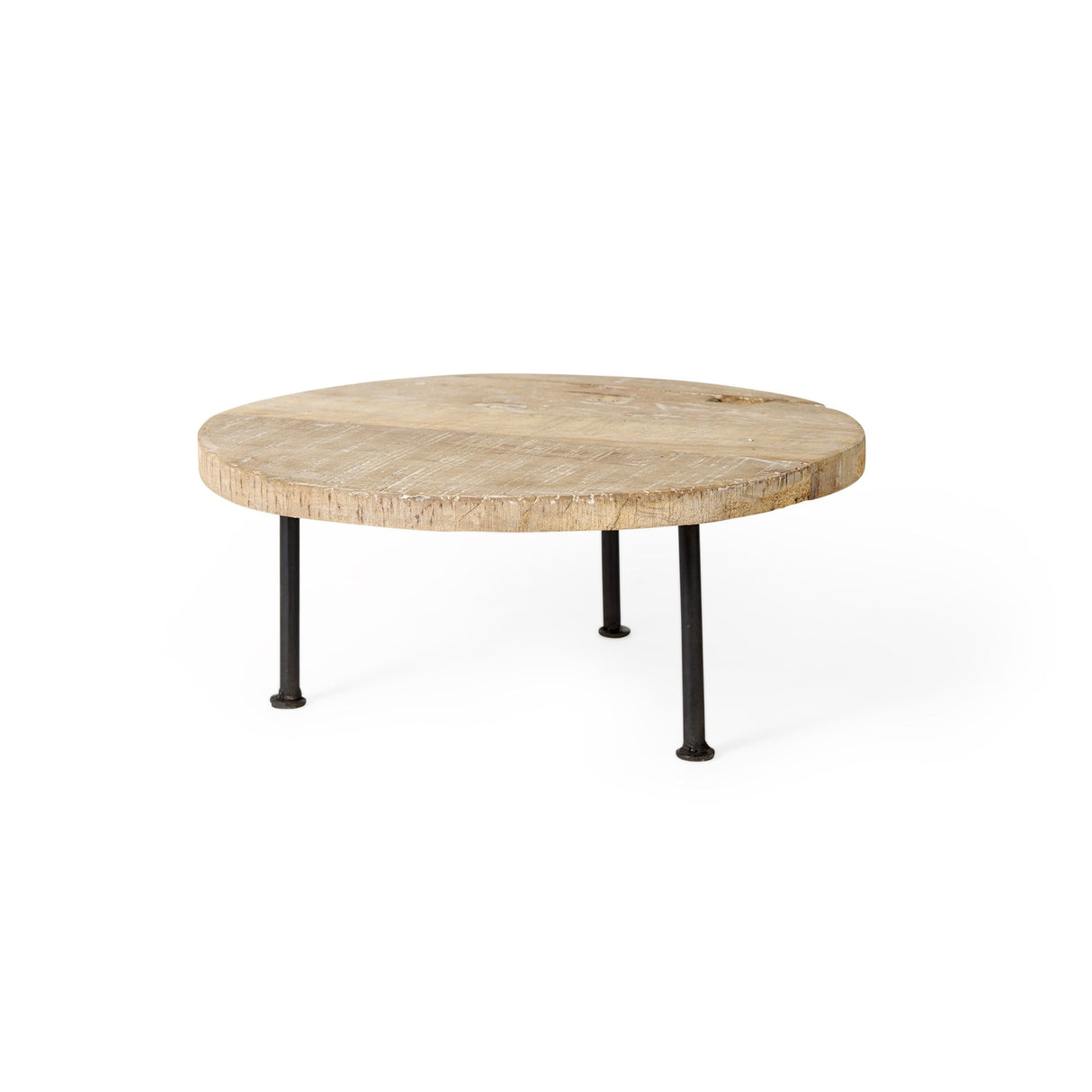 Cedric 15L x 15W x 6H Round Light Brown Wood w/ Black Metal Legs Decorative Display Stand by Mercana at Eve Furniture