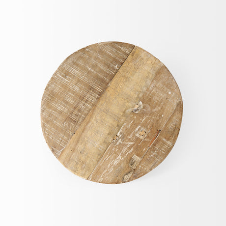 Cedric Round Light Brown Wood w/ Black Metal Legs Decorative Display Stand by Mercana at Eve Furniture